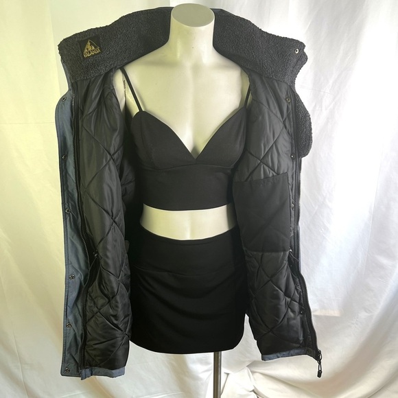 VALANGA BLUE WINTER COAT WARM VINTAGE WITH HOODIE COAT FAUX SHERPA WOMAN SIZE 12 - Picture 7 of 17